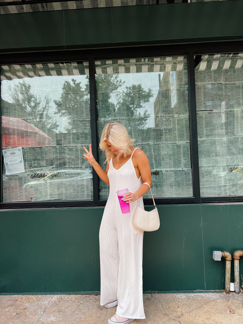 Everyday Ease Ribbed Jumpsuit// White