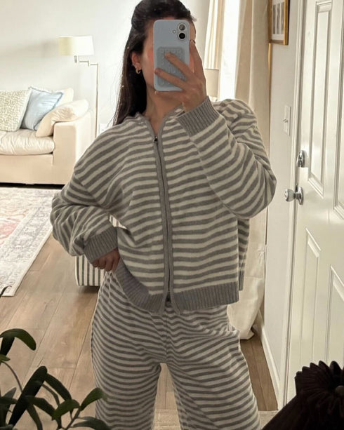 Club Cutie Zip-Up // Grey Stripe *RESTOCKED*