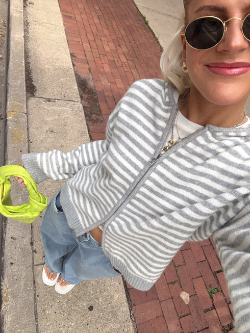 Club Cutie Zip-Up // Grey Stripe *RESTOCKED*
