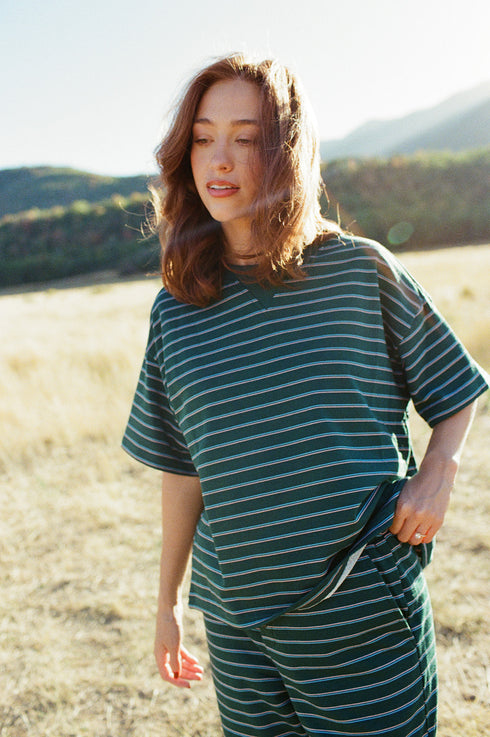 Upstate Striped Tee // Forest