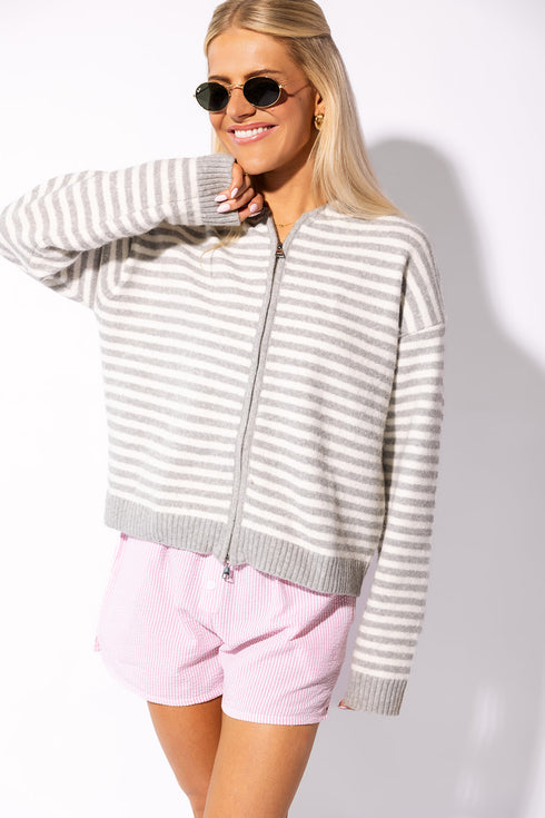Club Cutie Zip-Up // Grey Stripe *RESTOCKED*