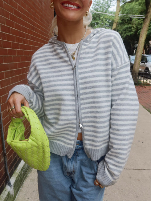 Club Cutie Zip-Up // Grey Stripe *RESTOCKED*