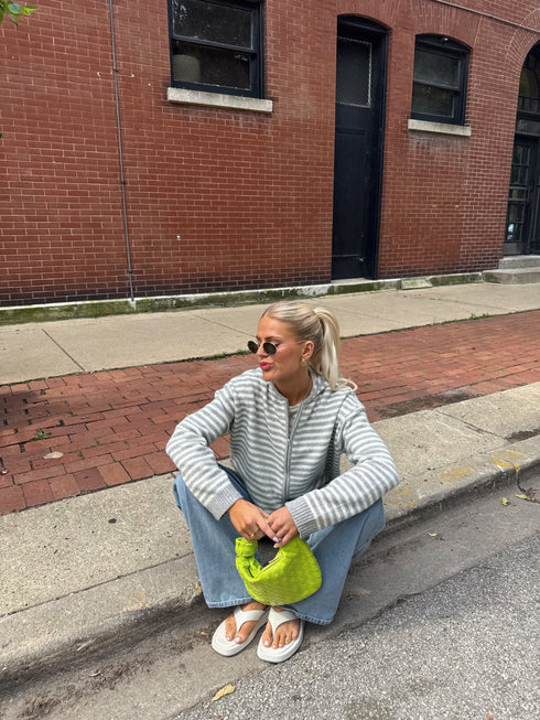 Club Cutie Zip-Up // Grey Stripe *RESTOCKED*