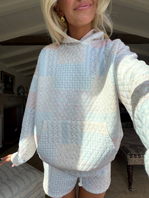 Club Quilted Hoodie // Blue Floral