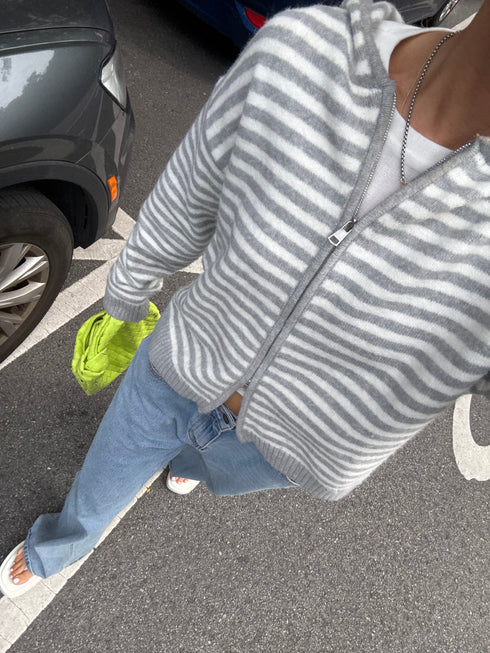Club Cutie Zip-Up // Grey Stripe *RESTOCKED*