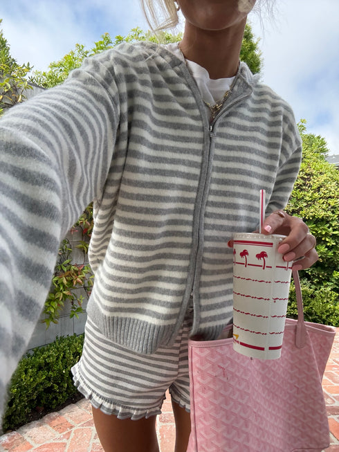 Club Cutie Zip-Up // Grey Stripe *RESTOCKED*