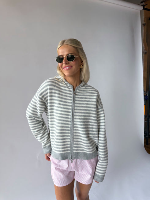 Club Cutie Zip-Up // Grey Stripe *RESTOCKED*