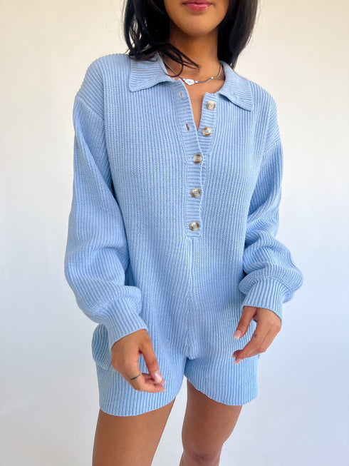 Picnic Date Knit Romper// Sky