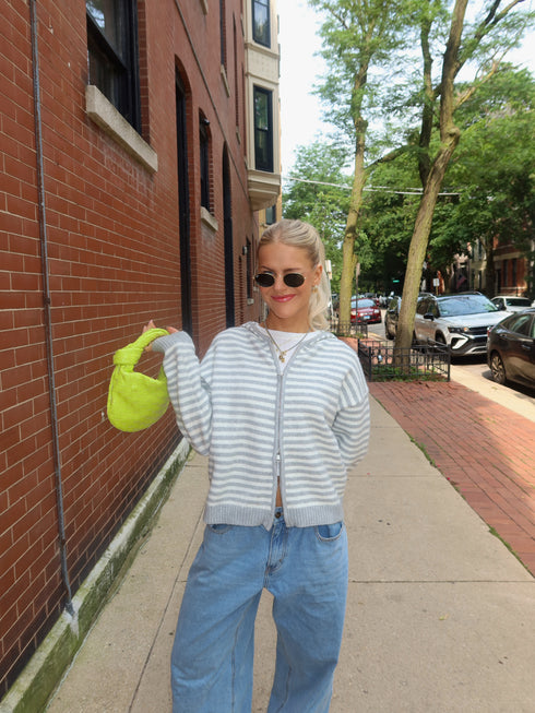 Club Cutie Zip-Up // Grey Stripe *RESTOCKED*