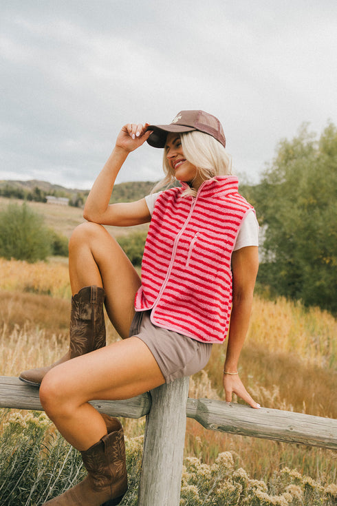 Camp Cutie Fleece Vest // Pink + Red *RESTOCKED*