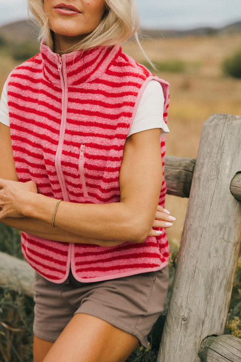 Camp Cutie Fleece Vest // Pink + Red *RESTOCKED*