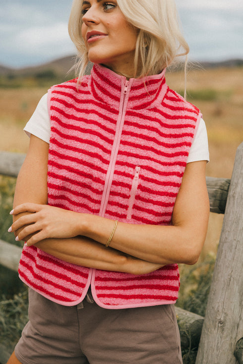 Camp Cutie Fleece Vest // Pink + Red *RESTOCKED*