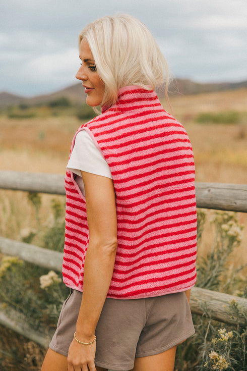 Camp Cutie Fleece Vest // Pink + Red *RESTOCKED*