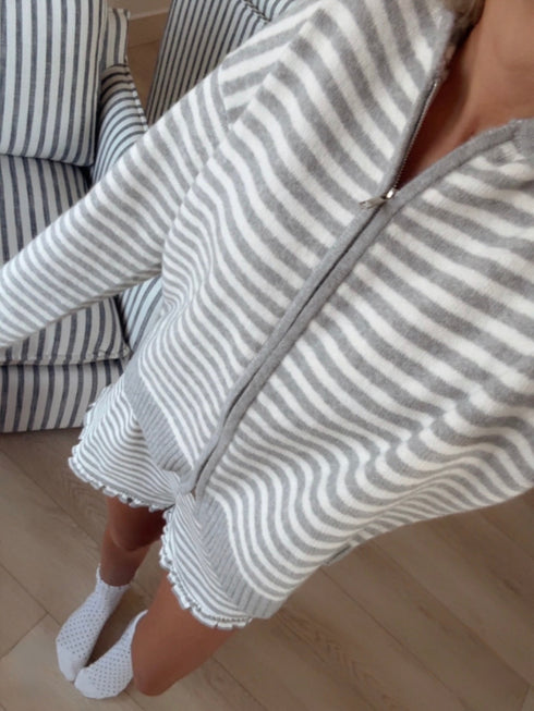 Club Cutie Zip-Up // Grey Stripe *RESTOCKED*
