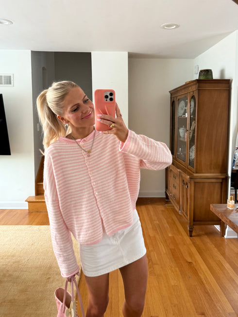 Coco Cutie Cardigan // Pink Stripe *PREORDER*