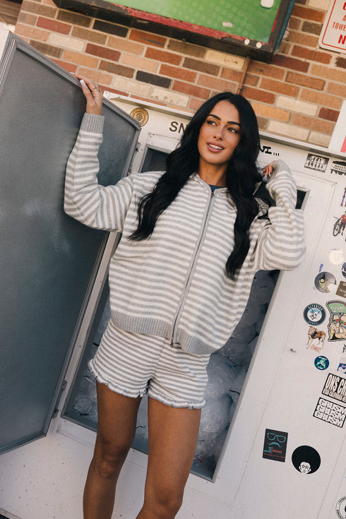 Club Cutie Zip-Up // Grey Stripe *RESTOCKED*