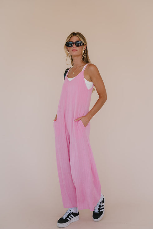 Everyday Ease Ribbed Jumpsuit// Barbie Pink
