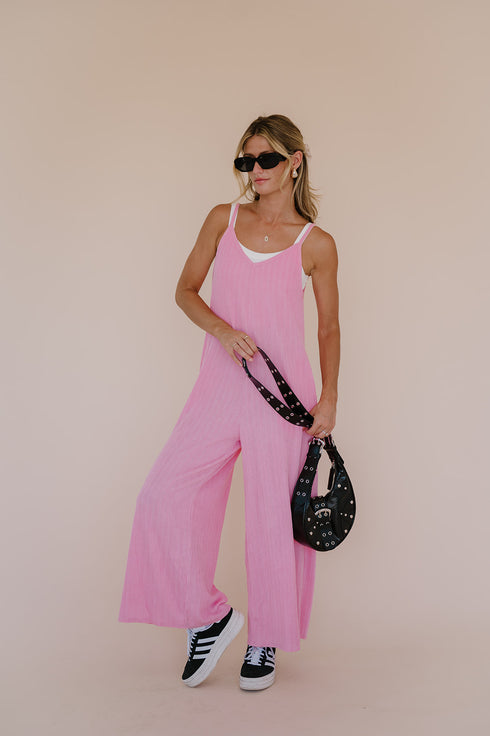 Everyday Ease Ribbed Jumpsuit// Barbie Pink