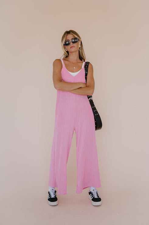 Everyday Ease Ribbed Jumpsuit// Barbie Pink