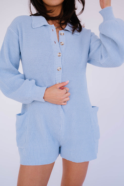 Picnic Date Knit Romper// Sky