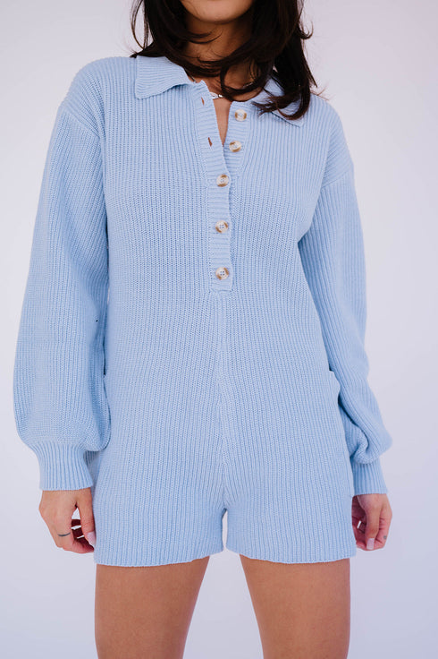 Picnic Date Knit Romper// Sky