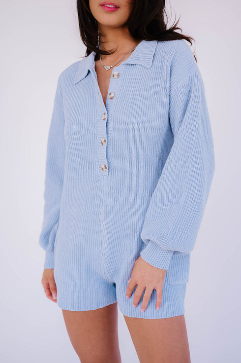 Picnic Date Knit Romper// Sky