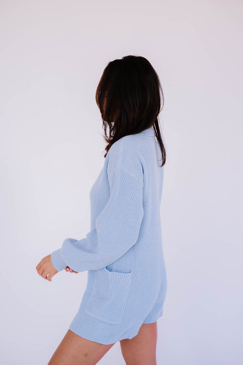 Picnic Date Knit Romper// Sky