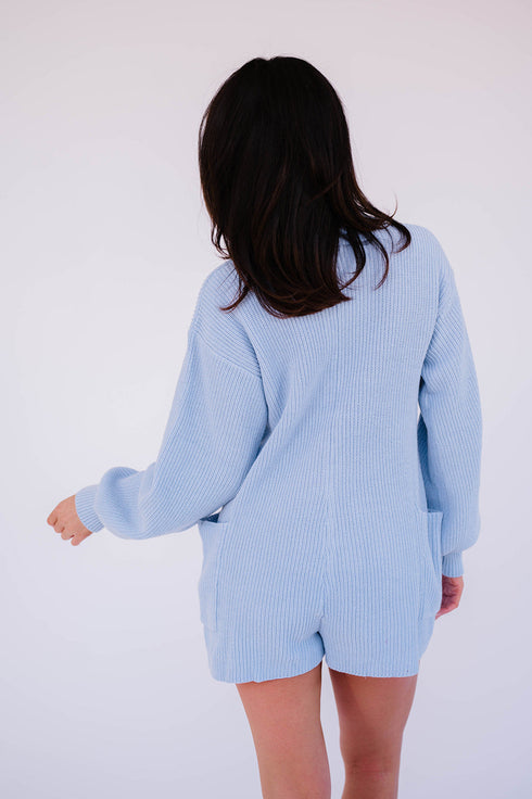 Picnic Date Knit Romper// Sky