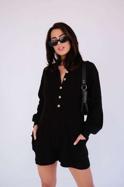 Picnic Date Knit Romper// Black