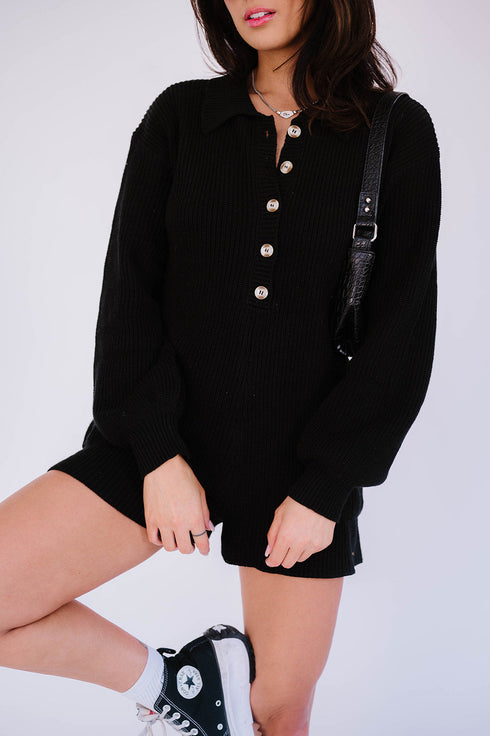 Picnic Date Knit Romper// Black
