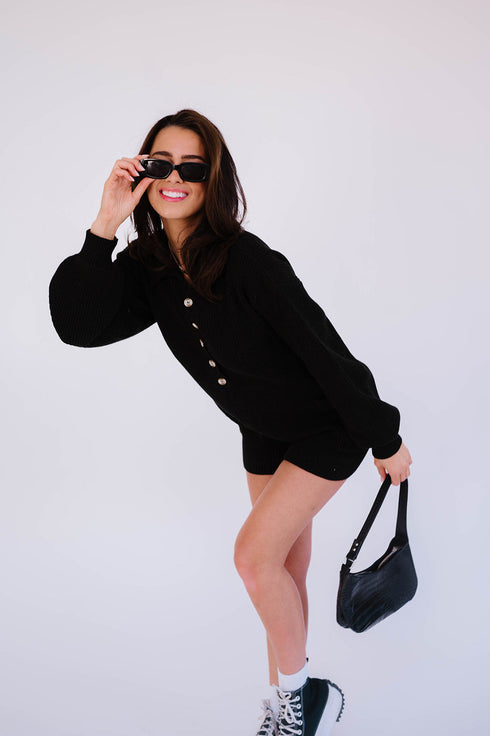 Picnic Date Knit Romper// Black