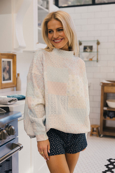 Club Coco Quilted Mockneck // Blue Floral