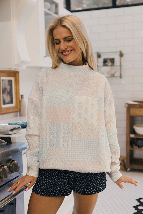 Club Coco Quilted Mockneck // Blue Floral