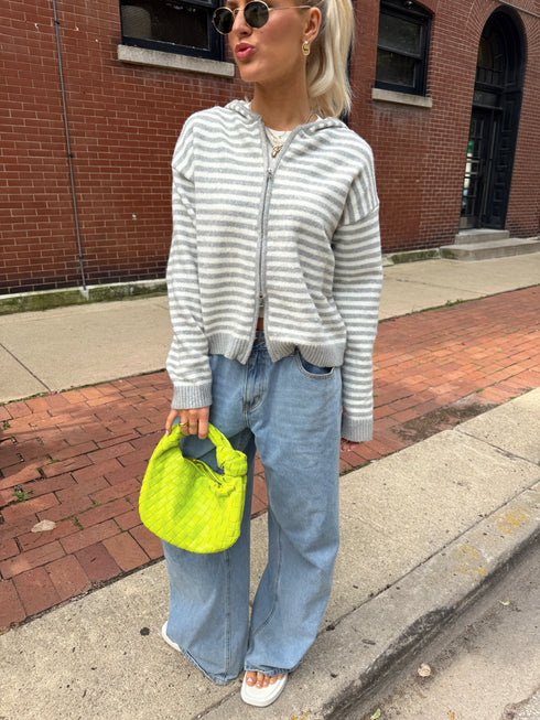 Club Cutie Zip-Up // Grey Stripe *RESTOCKED*