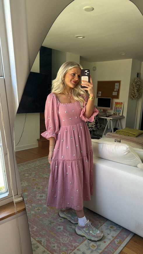 Lillies Love Midi Dress// Pink