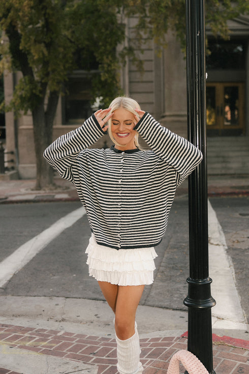 Coco Cutie Cardigan // Charcoal Stripe