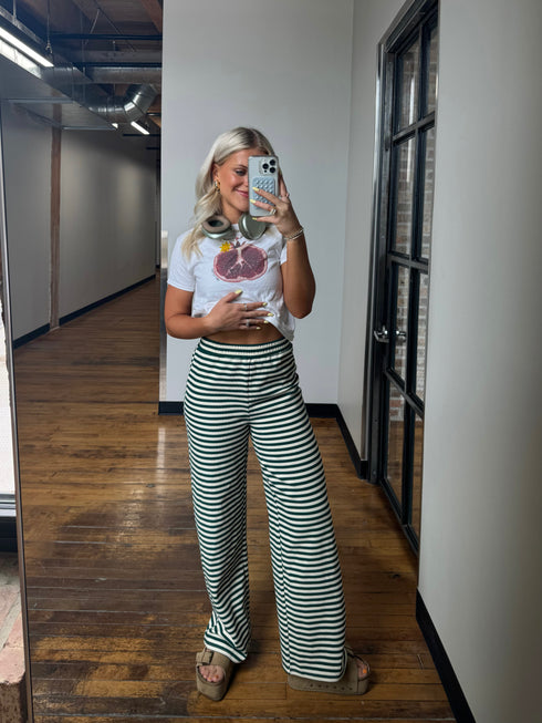The Andie Striped Pant // Evergreen *RESTOCKED*