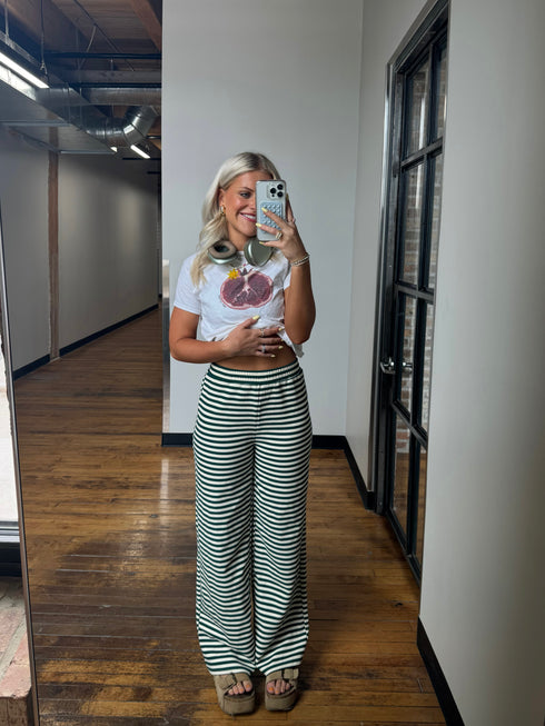 The Andie Striped Pant // Evergreen *RESTOCKED*