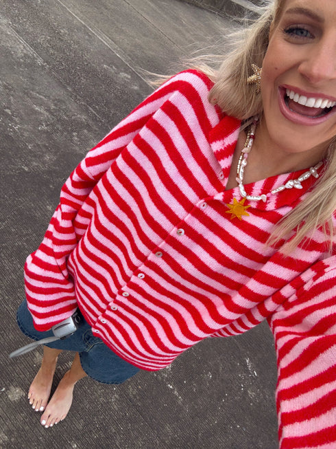 Coco Cutie Cardigan // Red & Pink Stripe