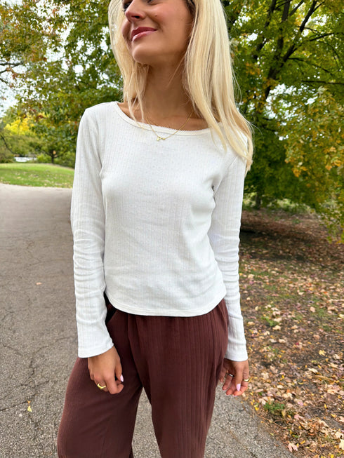 Honey Pointelle Long Sleeve Tee // White *RESTOCKED*