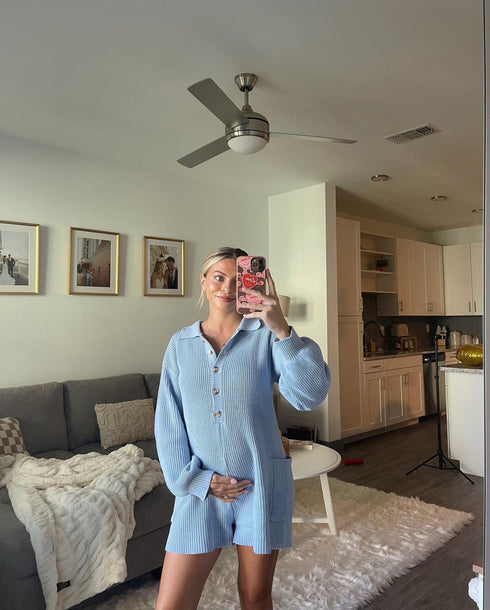 Picnic Date Knit Romper// Sky