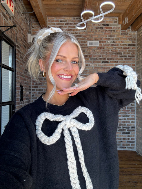 Ribbons & Lace Bow Sweater // Black