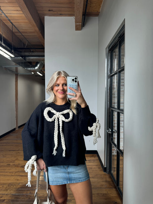 Ribbons & Lace Bow Sweater // Black