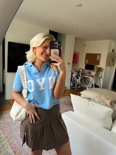 Game, Set, Match Knit Top // Sky Blue