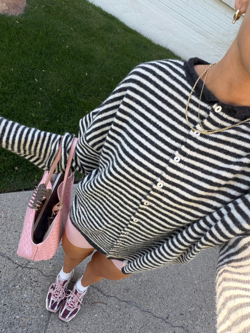 Coco Cutie Cardigan // Charcoal Stripe