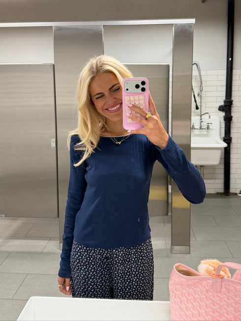 Honey Pointelle Long Sleeve Tee // Navy *RESTOCKED*