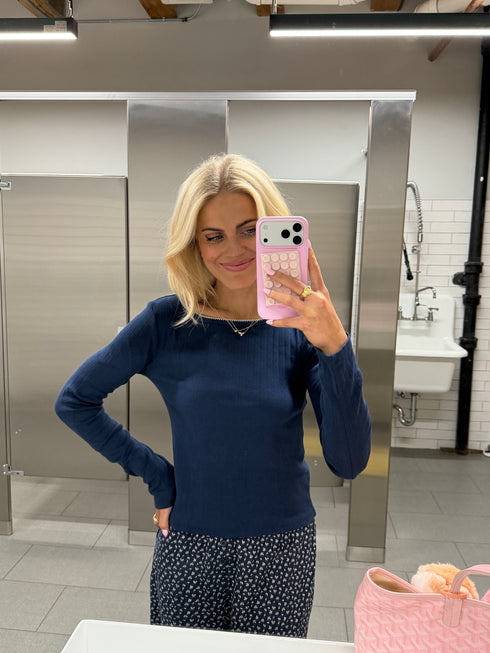 Honey Pointelle Long Sleeve Tee // Navy *RESTOCKED*