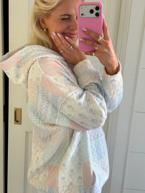 Club Quilted Hoodie // Blue Floral