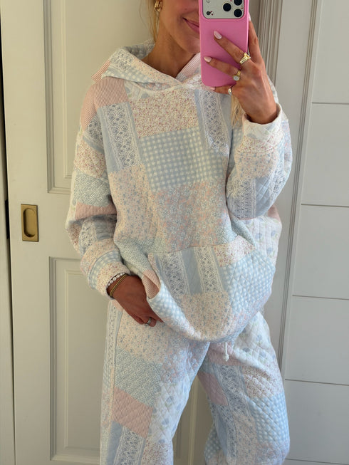 Club Quilted Hoodie // Blue Floral