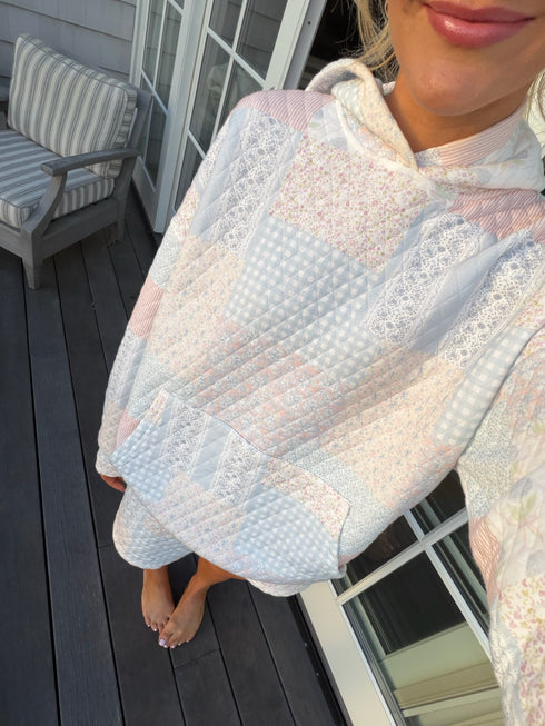Club Quilted Hoodie // Blue Floral